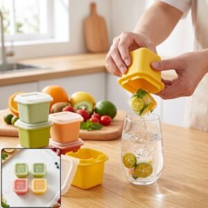 Square Ice Cube Mould Set with Lids Multicolor for Drinks and Cocktails (4 Pc)