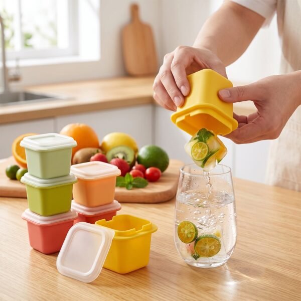 Square Ice Cube Mould Set with Lids Multicolor for Drinks and Cocktails (4 Pc)