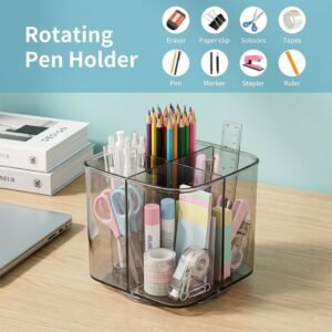 Desk Organizer – 360° Rotating Acrylic Pen Stand for Workspace