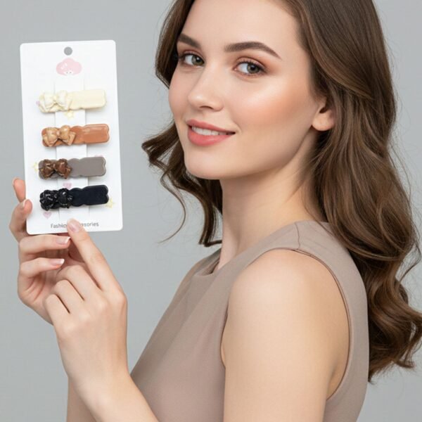 Elegant Bow Hair Clips Set – Stylish 4-Piece Snap Clips Combo