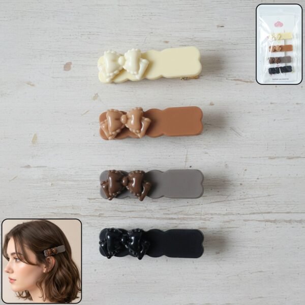 Elegant Bow Hair Clips Set – Stylish 4-Piece Snap Clips Combo