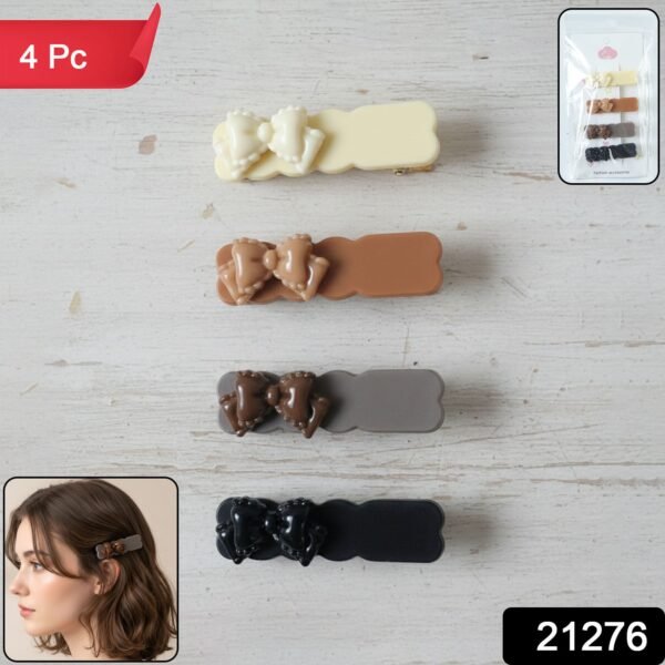 Elegant Bow Hair Clips Set – Stylish 4-Piece Snap Clips Combo