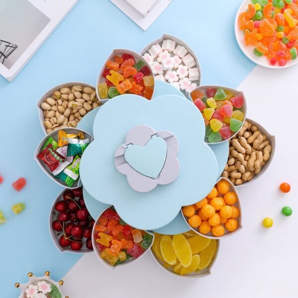 Rotating Candy Dish Flower Shape Multi Section Snack Box with Phone Holder (1 Set)