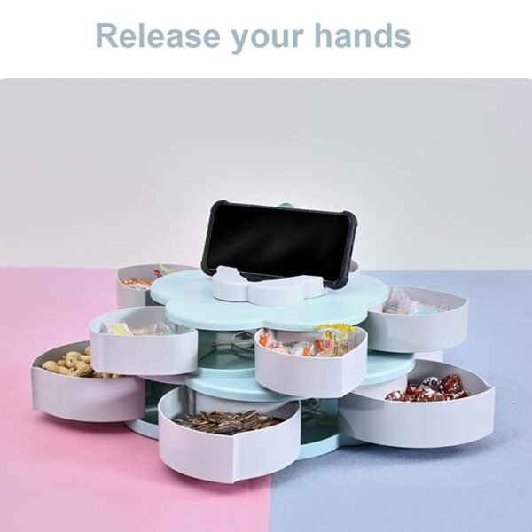 Rotating Candy Dish Flower Shape Multi Section Snack Box with Phone Holder (1 Set)