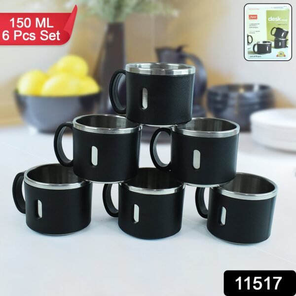 Stainless Steel Desk Mug Set – Durable 150ml Tea & Coffee Cups
