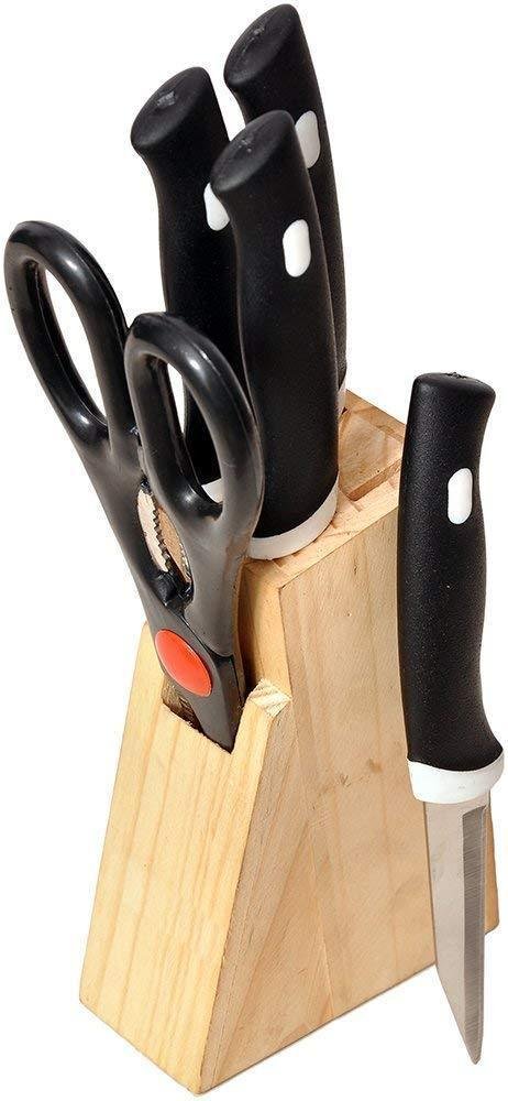 Kitchen Knife Set – 5-Piece Black Set with Wooden Block & Scissors