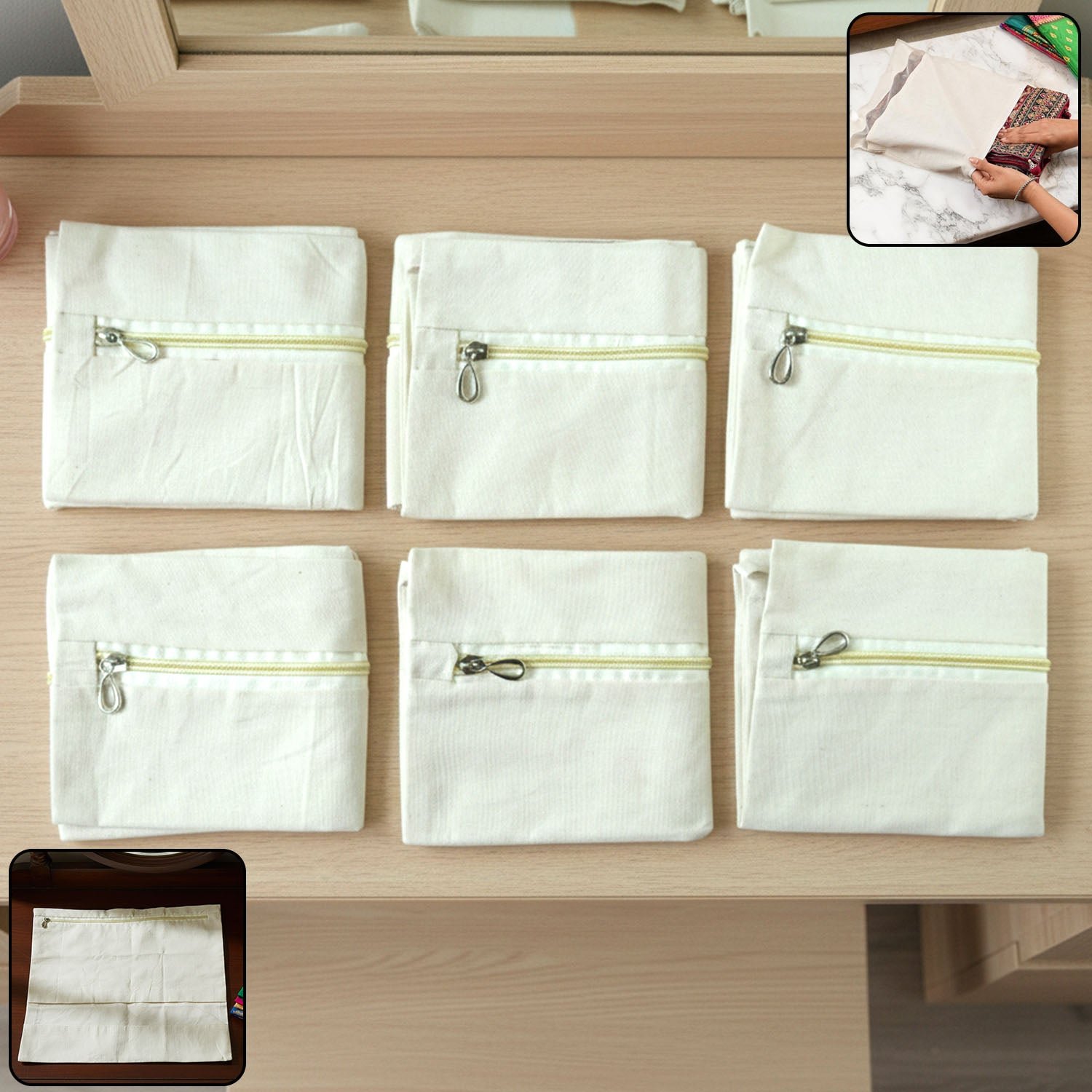 SaariCoverSet6-WOSKU-01 Saree Storage Bags with Zip Closure – Pack of 6, Multipurpose Protection