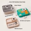 steel Kids Dinosaur Lunch Box Bento Tiffin with Steel Tray Spoon Sauce Cup (1 Set)