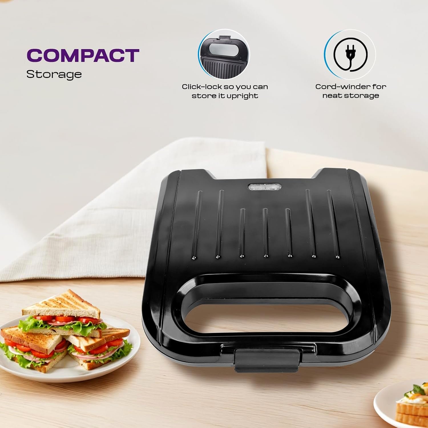 Sandwich Toaster – 800W Fast Toasting with Non-Stick Plates