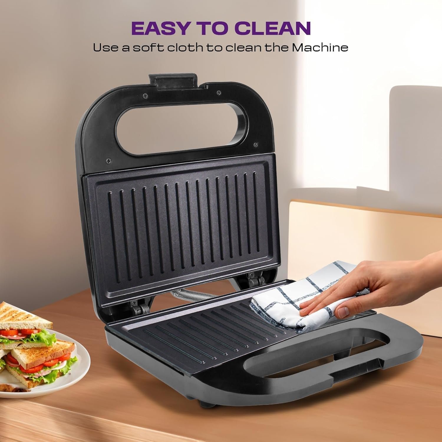 Sandwich Toaster – 800W Fast Toasting with Non-Stick Plates