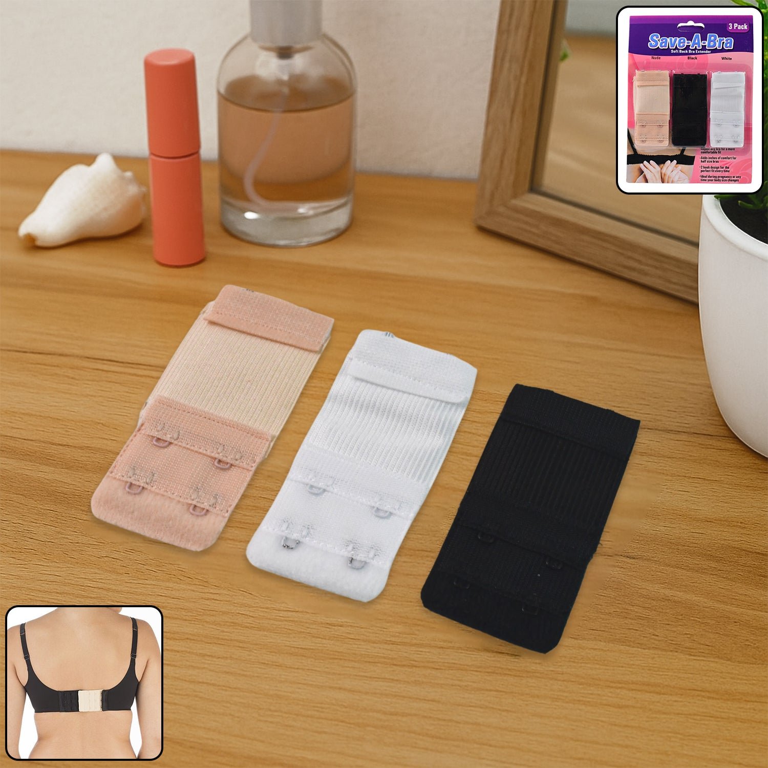 SaveABra-WOSKU-01 Bra Extender Set – Adjustable 3-Piece 2-Hook for Comfort Fit