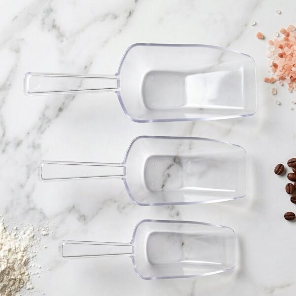 Scoop-2 Multipurpose Plastic Scoop Set Clear Flour Coffee Sugar Grain Scoops (3 Pc Set)