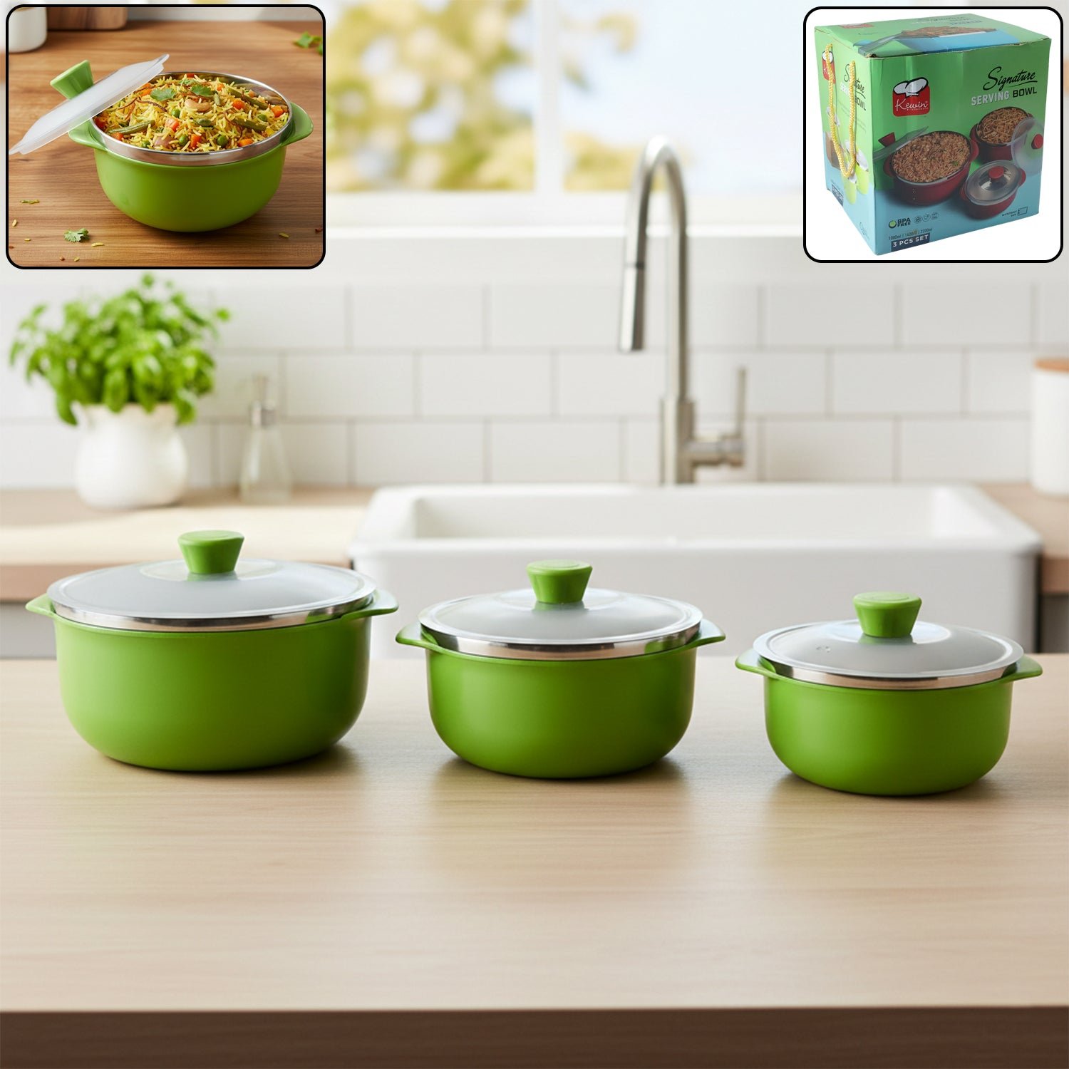 Multipurpose Kitchen Serving Bowl Set – Durable & Stackable 3-Piece