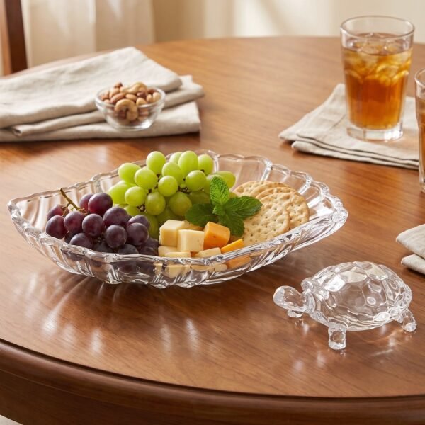 Crystal Glass Turtle with Plate Tray Set for Vastu and Home Decor (2 Pc Set)