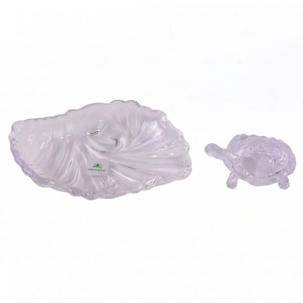 Crystal Glass Turtle with Plate Tray Set for Vastu and Home Decor (2 Pc Set)
