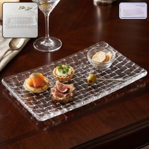 Transparent Glass Serving Tray 11 Inch Rectangular Basketweave Platter (1 Pc)