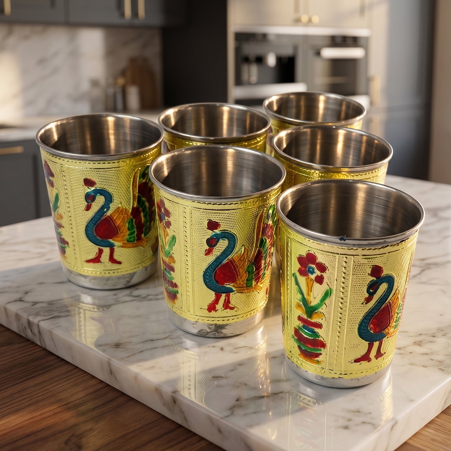 Minakari Serving Tray Set – Peacock Design Glasses | Indo Glow