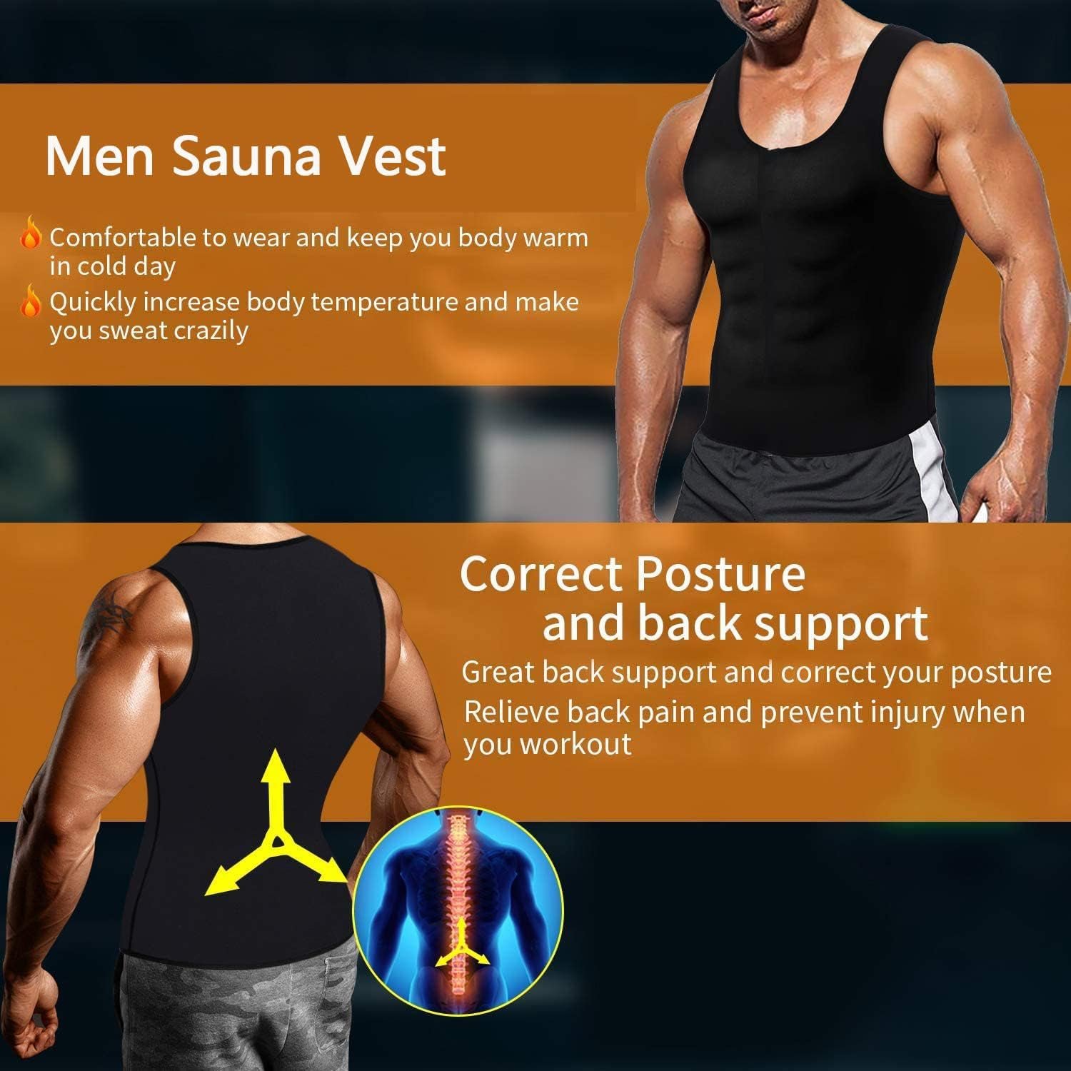 Men’s Sweat Shaper Tank Top – Slim Fit Neoprene Vest for Posture & Sweat Boost