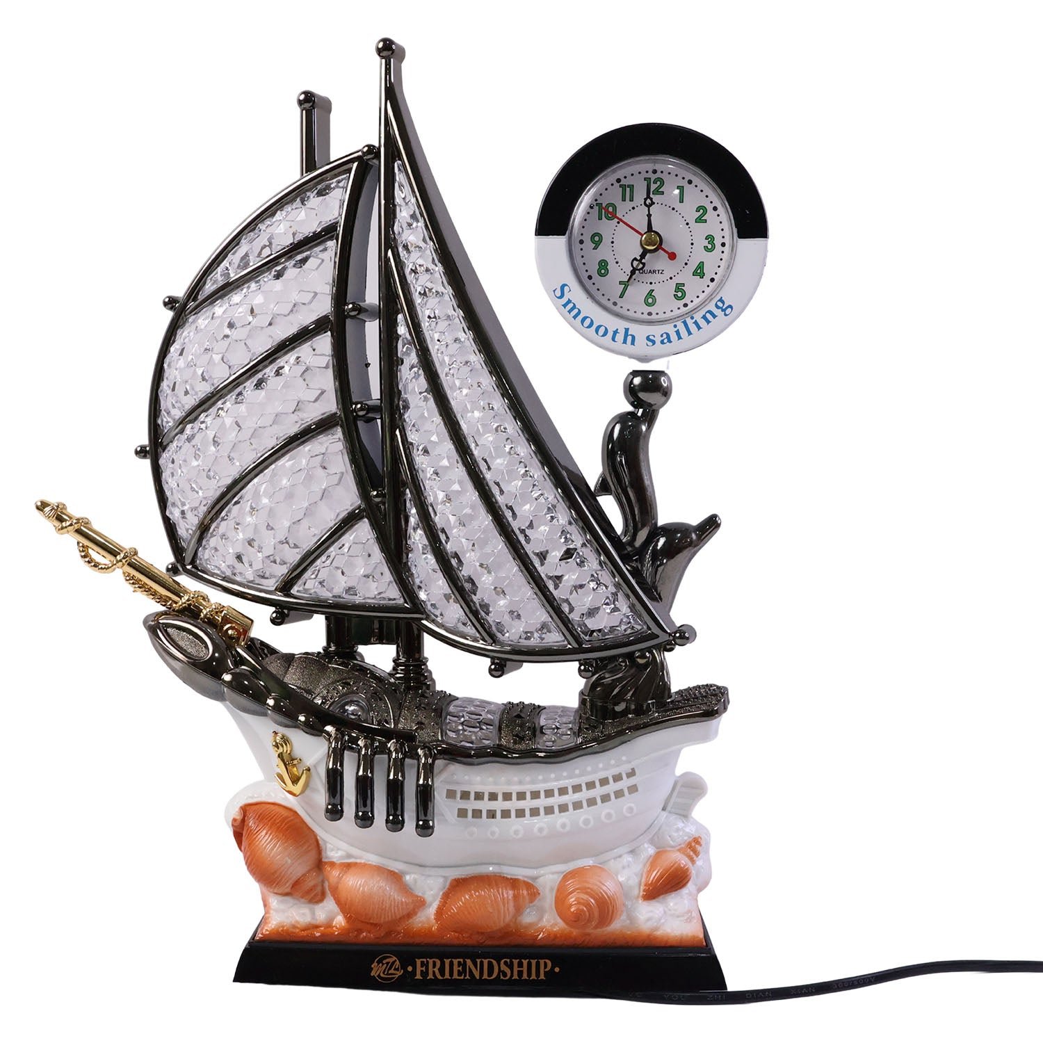 Ship Shape Clock Lamp – Nautical Decorative Table Lamp with Warm LED
