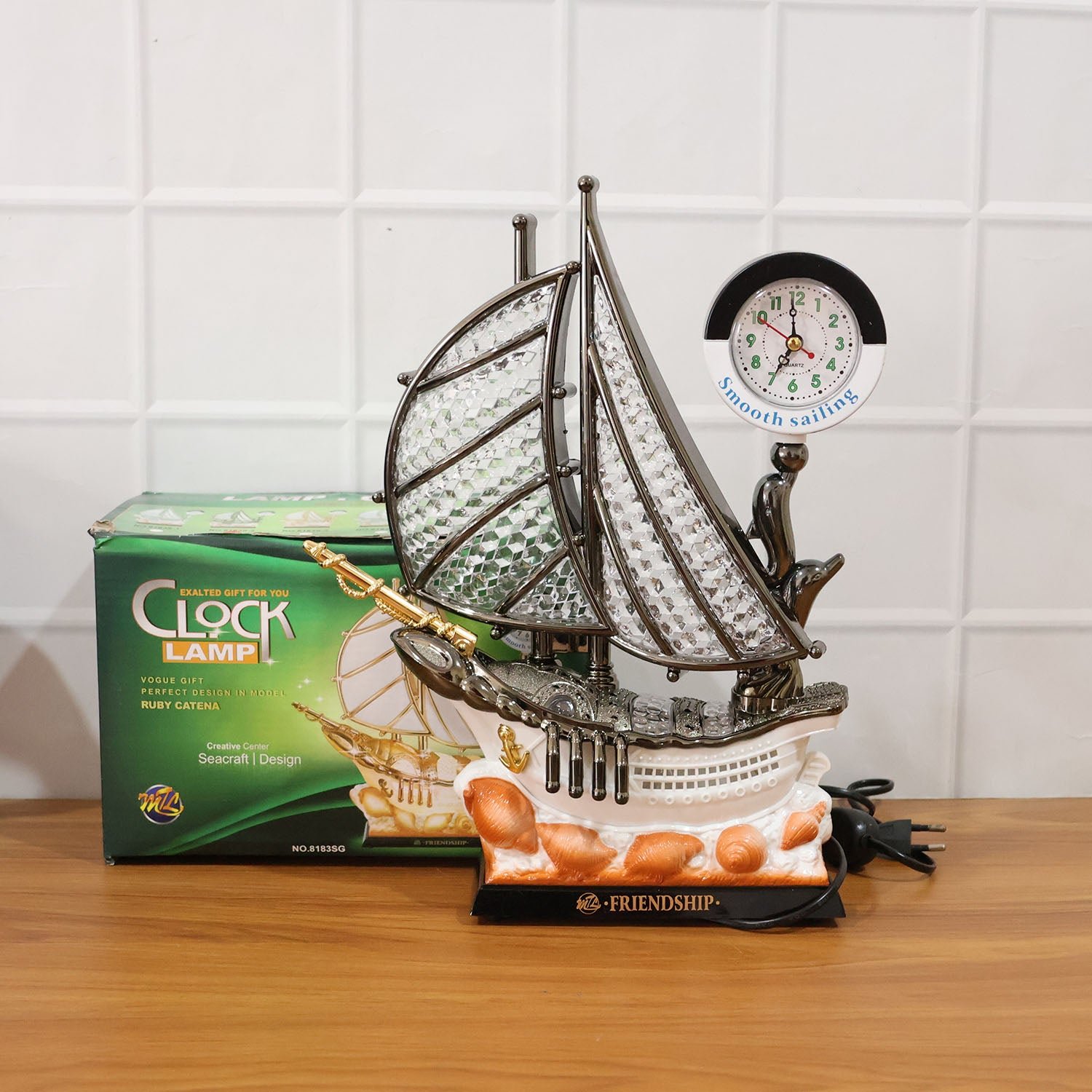 Ship Shape Clock Lamp – Nautical Decorative Table Lamp with Warm LED