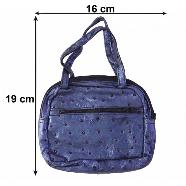 Mini Zipper Handbag – Metallic Blue Ostrich Pattern for Women