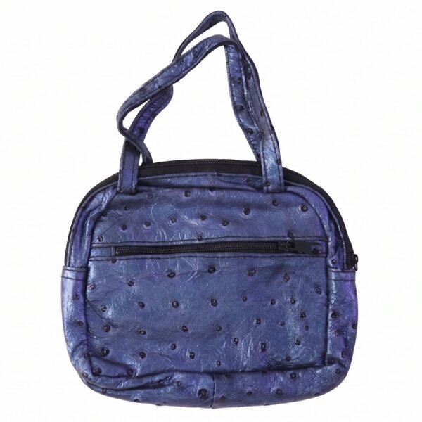 Mini Zipper Handbag – Metallic Blue Ostrich Pattern for Women