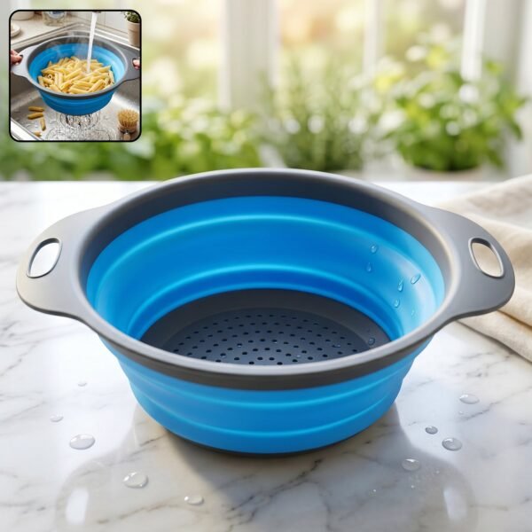 Foldable Silicone Strainer – Space-Saving Kitchen Drainer with Handles