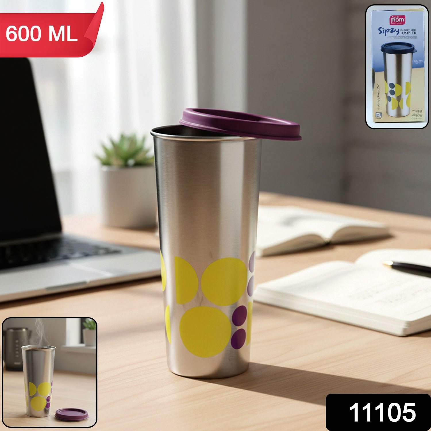 Stainless Steel Travel Tumbler 600 ML – Spill-Proof & Ergonomic