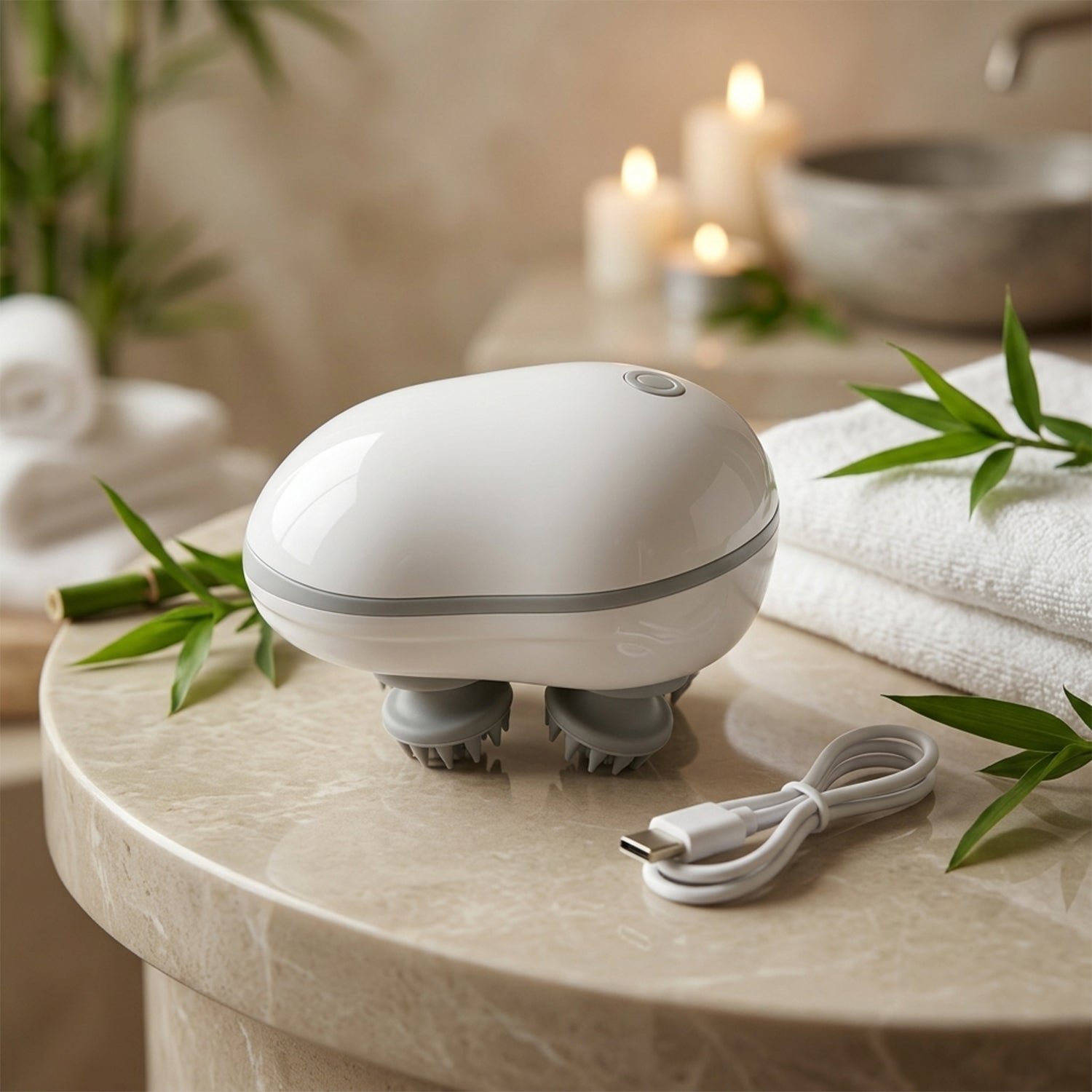 Electric Scalp Massager – Portable USB Rechargeable with 4 Heads