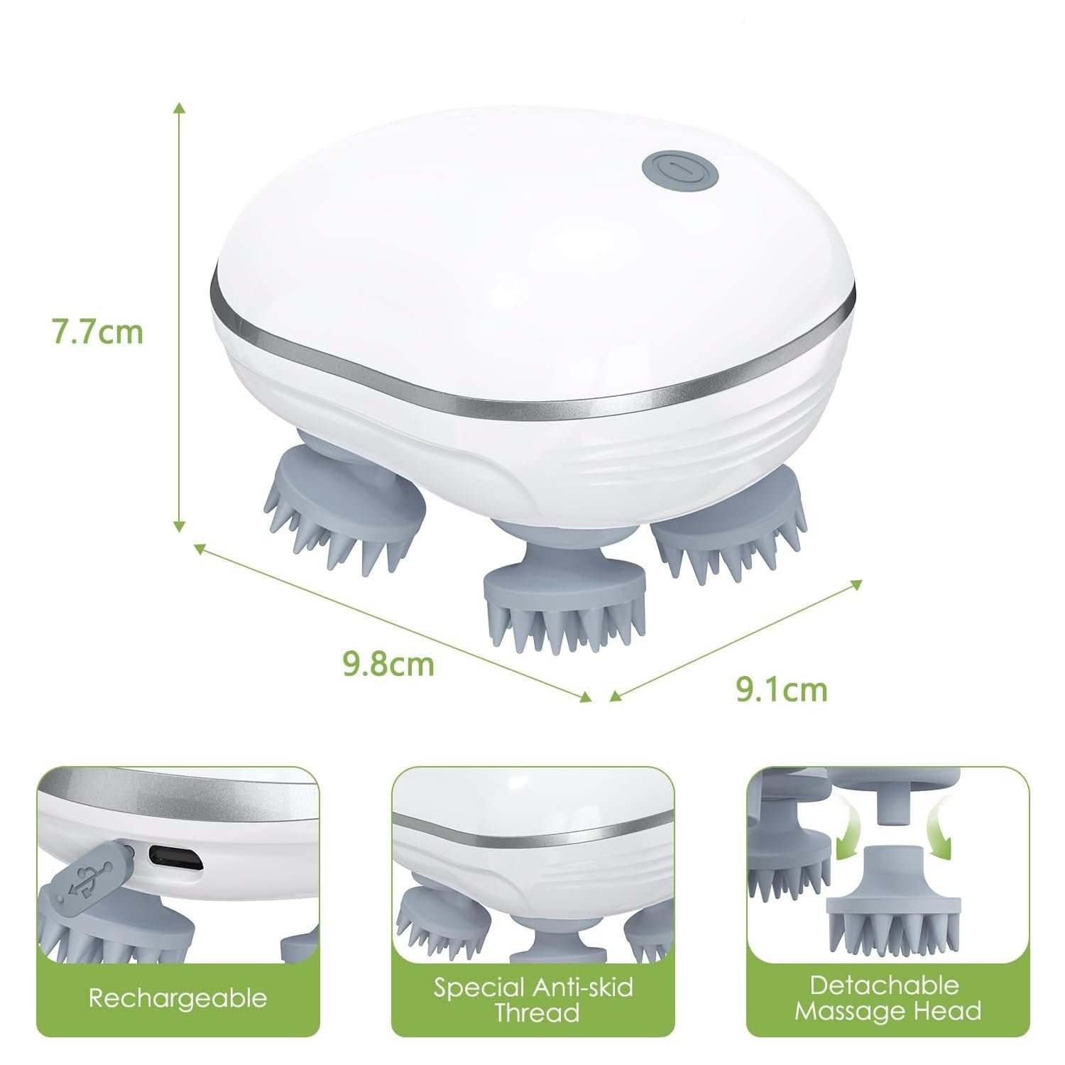 Electric Scalp Massager – Portable USB Rechargeable with 4 Heads