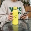 400 ML Smiley Face Glass Travel Water Bottle with Silicone Sleeve (1 Pc)