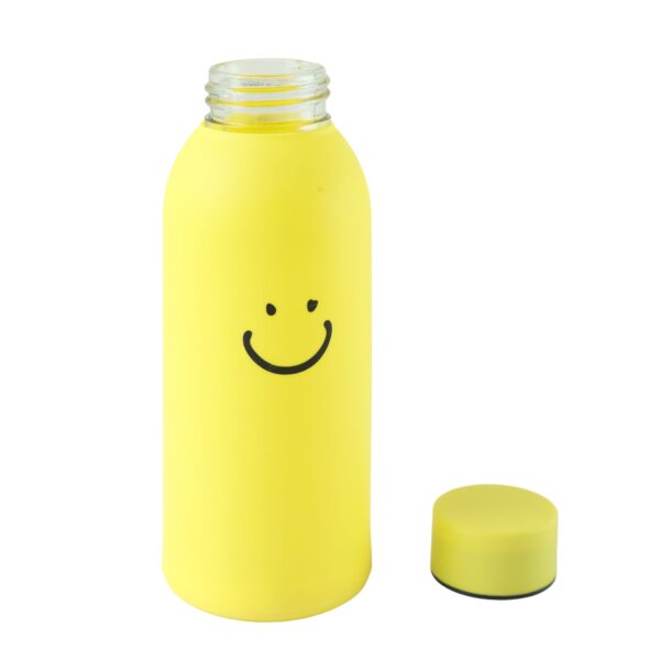 400 ML Smiley Face Glass Travel Water Bottle with Silicone Sleeve (1 Pc)