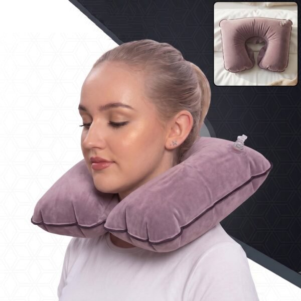 Inflatable U Shape Velvet Travel Neck Pillow for Flight Rest (1 Pc)