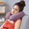 Inflatable U Shape Velvet Travel Neck Pillow for Flight Rest (1 Pc)