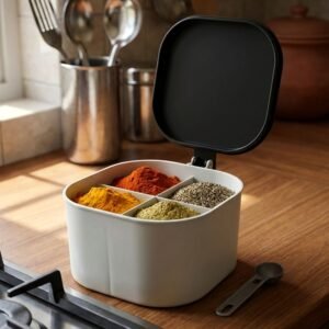 Masala Box – 4-Section Plastic Spice Organizer for Kitchen | Organivo