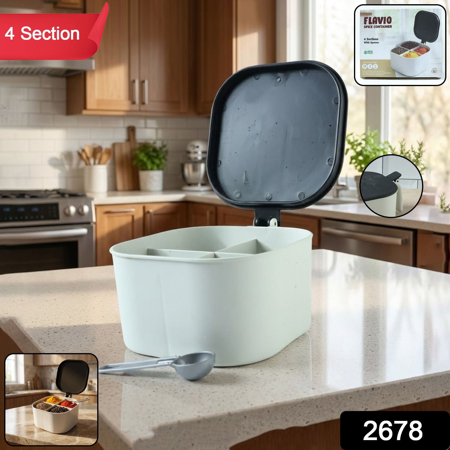 Masala Box – 4-Section Plastic Spice Organizer for Kitchen | Organivo