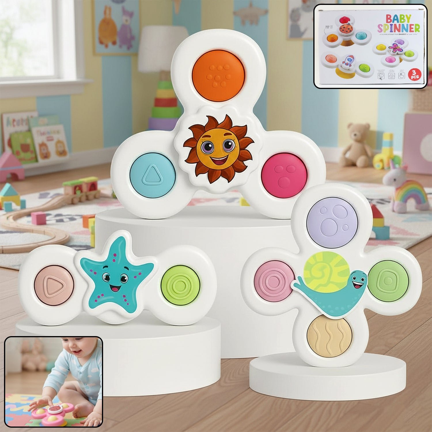 Baby Spinner Toy Set – Sensory Suction Toys for Motor Skills