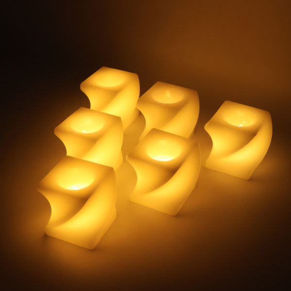Square LED Flameless Candles – Set of 6 for Home Decor & Pooja