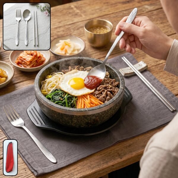 Portable Stainless Steel Cutlery Set Fork Spoon Chopsticks Pouch (4 Pc Set)