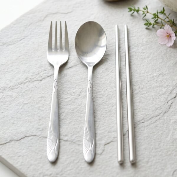 Portable Stainless Steel Cutlery Set Fork Spoon Chopsticks Pouch (4 Pc Set)
