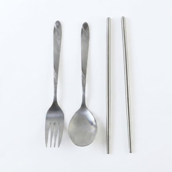 Portable Stainless Steel Cutlery Set Fork Spoon Chopsticks Pouch (4 Pc Set)