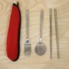 Portable Stainless Steel Cutlery Set Fork Spoon Chopsticks Pouch (4 Pc Set)