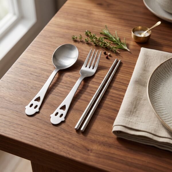 Stainless Steel Portable Cutlery Set Spoon Fork Chopsticks with Pouch (4 Pc Set)