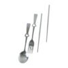 Portable Stainless Steel Cutlery Set with Spoon Fork Chopsticks Pouch (4 Pc Set)
