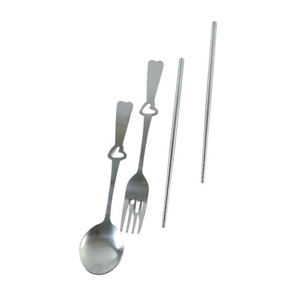 Portable Stainless Steel Cutlery Set with Spoon Fork Chopsticks Pouch (4 Pc Set)