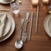 Portable Stainless Steel Cutlery Set with Spoon Fork Chopsticks Pouch (4 Pc Set)