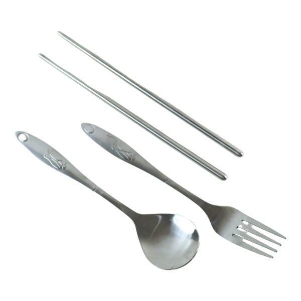 Portable Stainless Steel Cutlery Set Spoon Fork Chopsticks with Pouch (4 Pc Set)