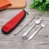 Portable Stainless Steel Cutlery Set Spoon Fork Chopsticks with Pouch (4 Pc Set)