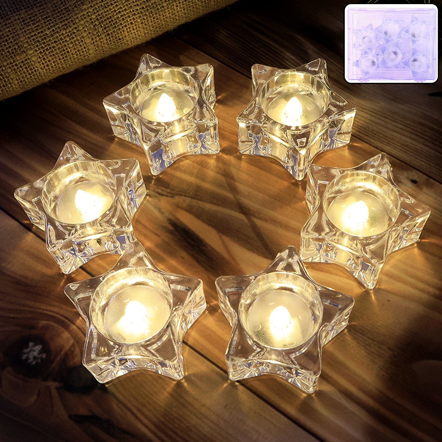 Star-Shaped LED Candles – Flameless Battery-Operated Set of 6