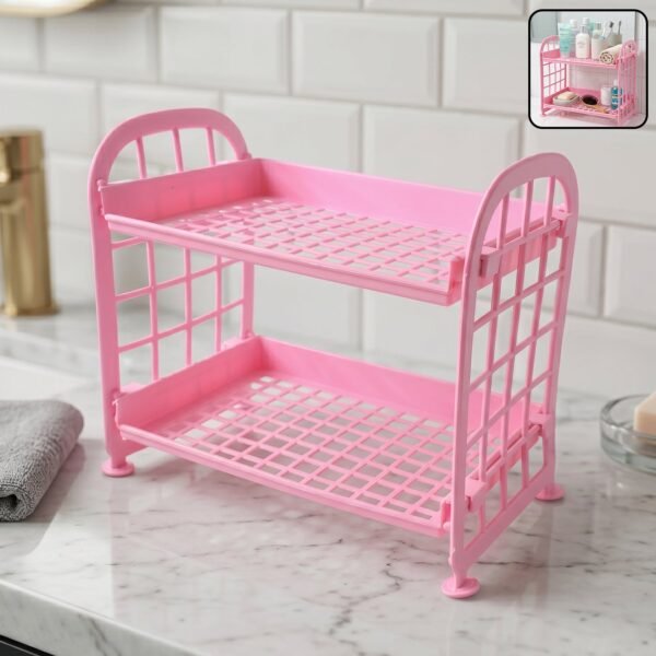 Small Plastic Storage Rack – Space-Saving 2-Tier Organizer